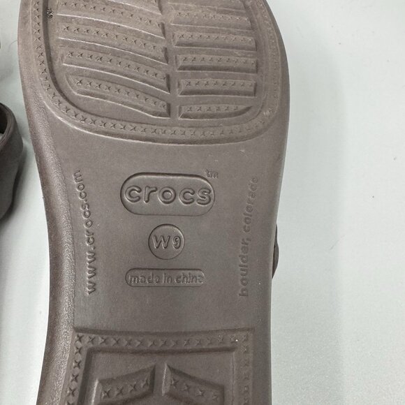 Crocs Patricia Wedge Sandals Women 9 Brown Rubber Slide Slip On Comfort Strappy - Picture 7 of 7